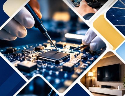 Indian electronics technician working on circuit boards